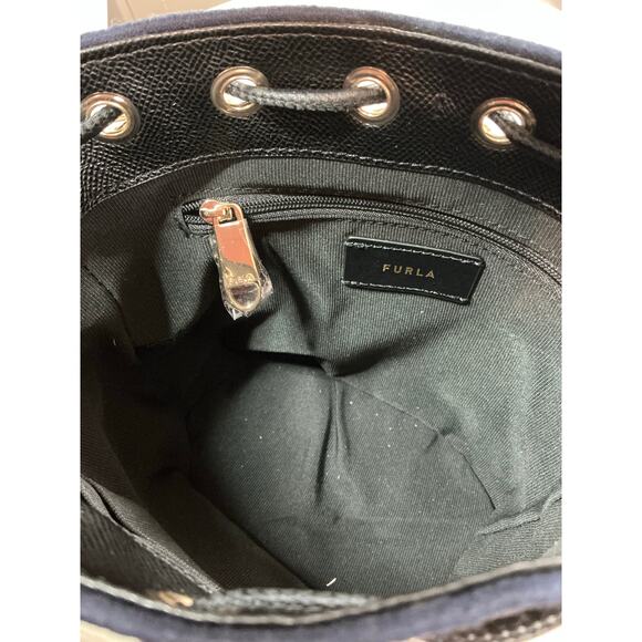 Furla Clio Mini Monogram Denim Drawcord Bucket Bag Navy NWT w/ Dustbag MSRP $750 - Picture 13 of 14